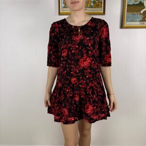Free People Red floral embroidered cinch waist swing dress Small